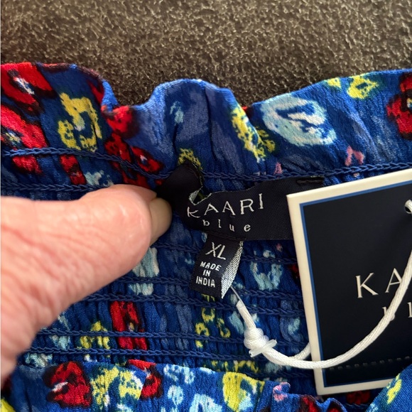 Kaari Blue Blue Multi Smocked Wide Leg Jumpsuit Size XL. NWT - Picture 6 of 7